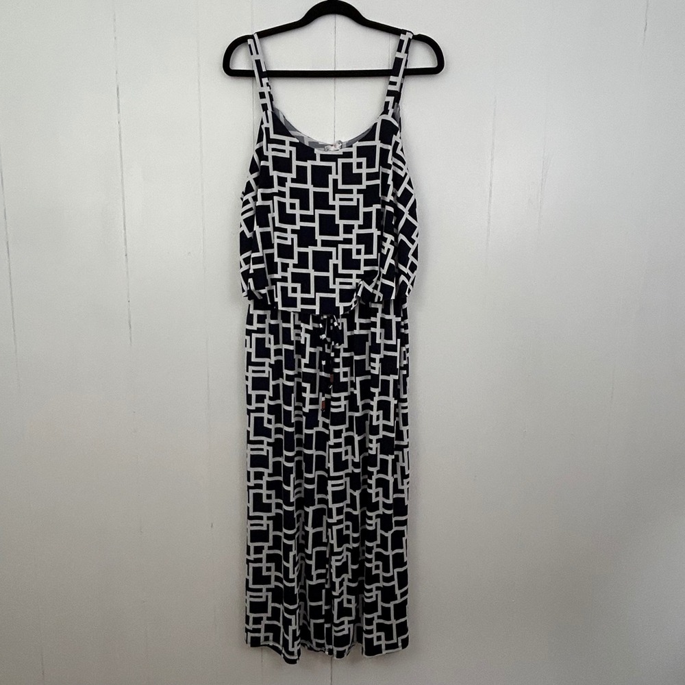 Naif Womens Geometric Popover Jumpsuit Navy White Wide Leg Size M DJ041-KGE433